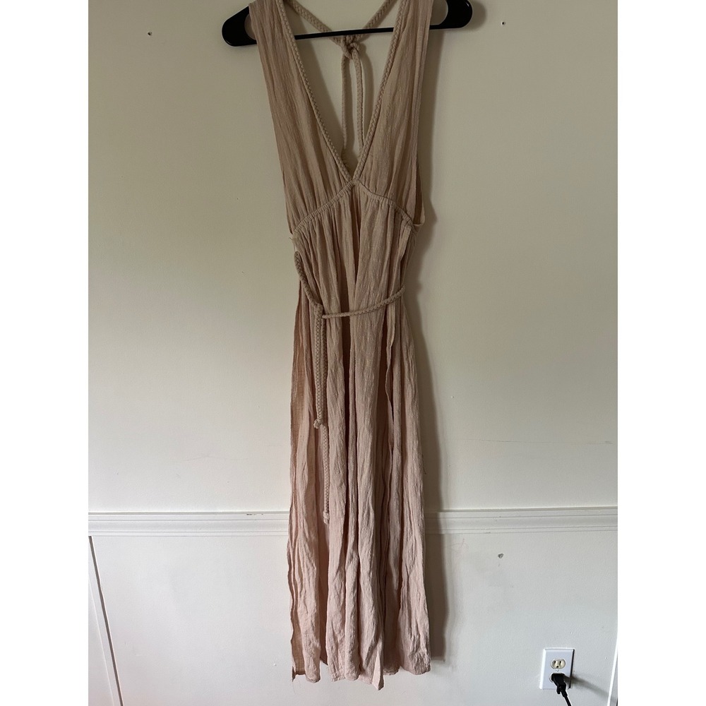 Shade & Shore blush gauze halter maxi dress Small boho beach goddess cottagecore